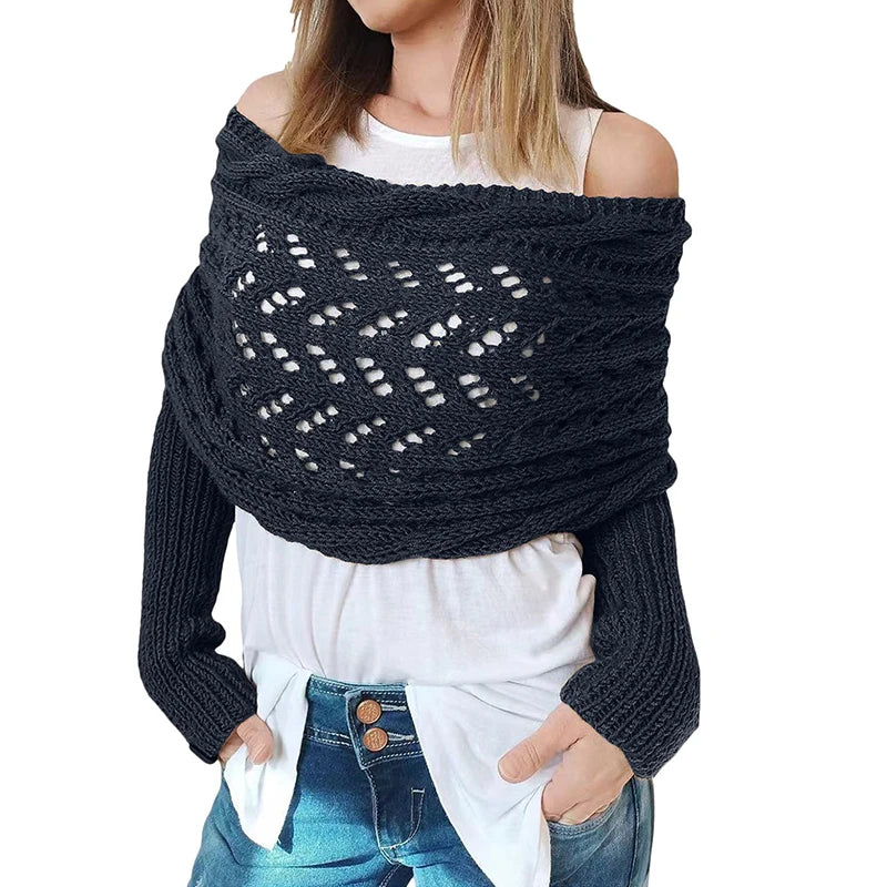 2024 Scarf With Sleeves Women Soft Knitted Wrap New Fashionable Pullover Shawl Windproof Warm Autumn Winter Poncho