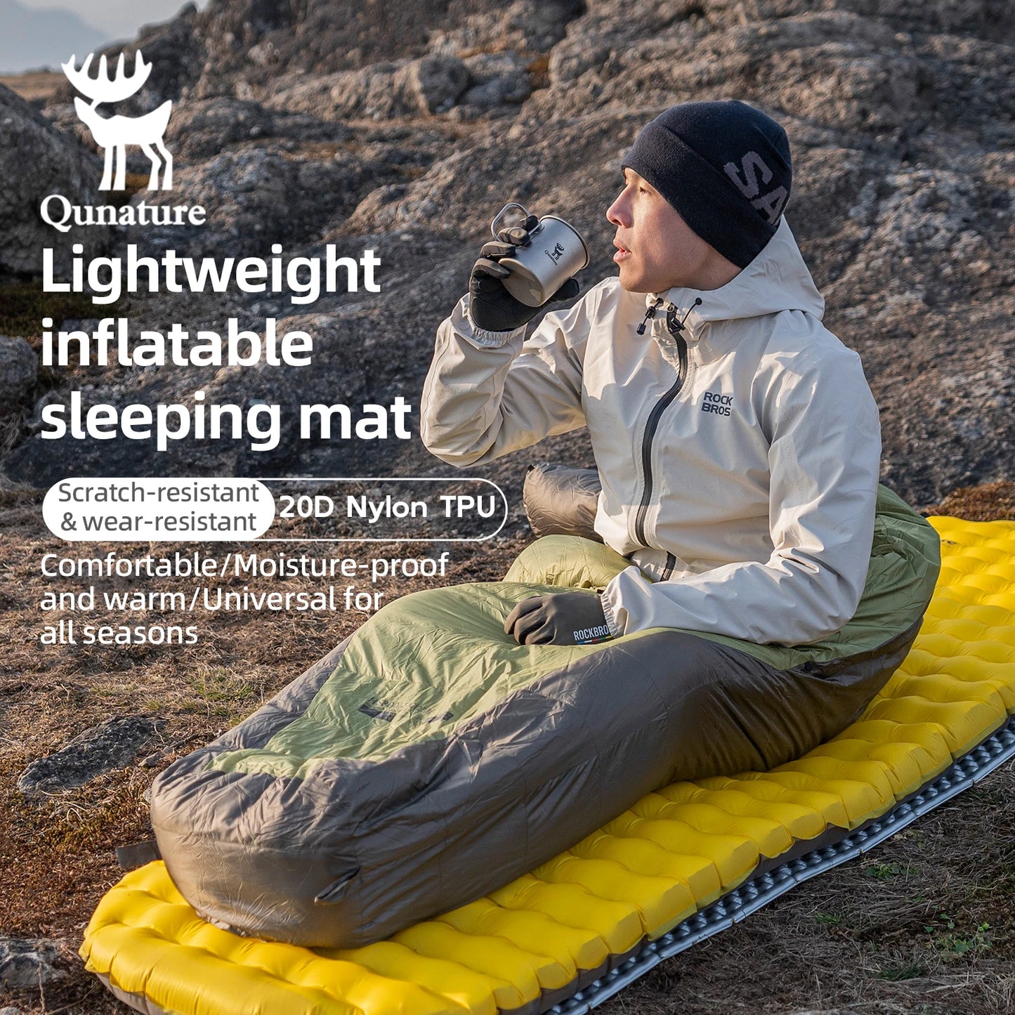 Qunature Outdoor Camping Inflatable Mattress Sleeping Pad Ultralight Hiking Waterproof Picnic Pad Foldable Sleeping Mattress