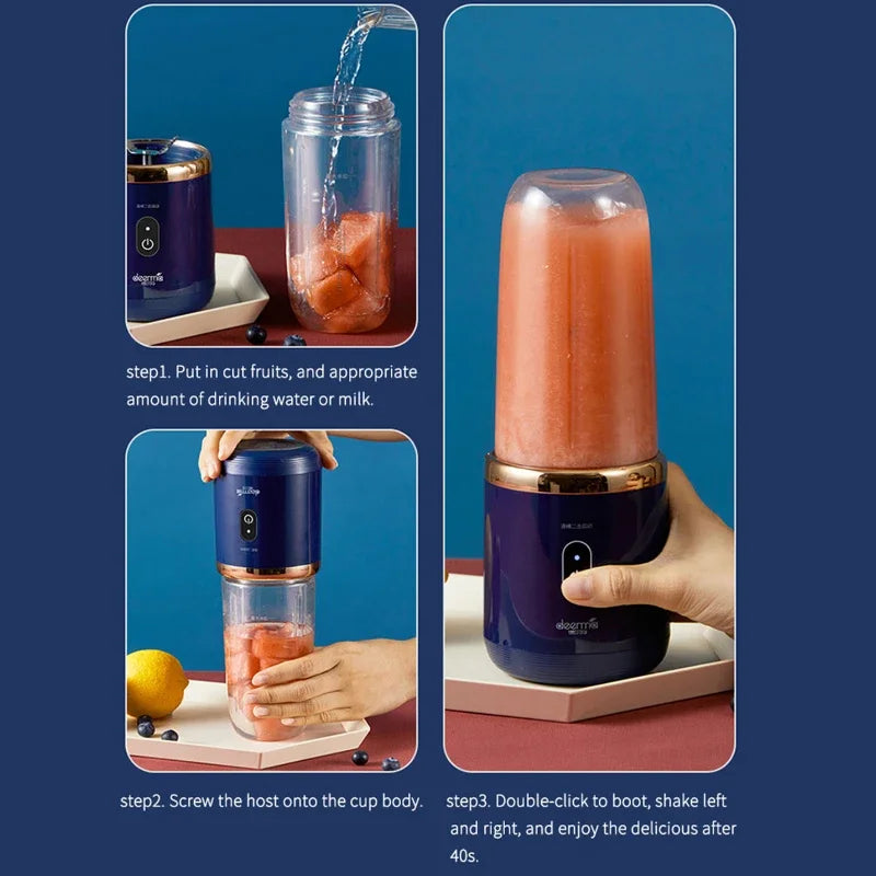 Xiaomi Portable Electric Fruit Juice Blenders 400ml Personal sized Mini Bottle Home USB rechargeable 6 Blades blender Machine