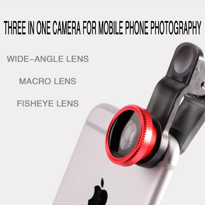 3 in 1 Fisheye Phone Lens Wide Angle Zoom Lens Fish Eye Macro Lenses Camera Kits With Clip Lens On The Phone For All Smart Phone
