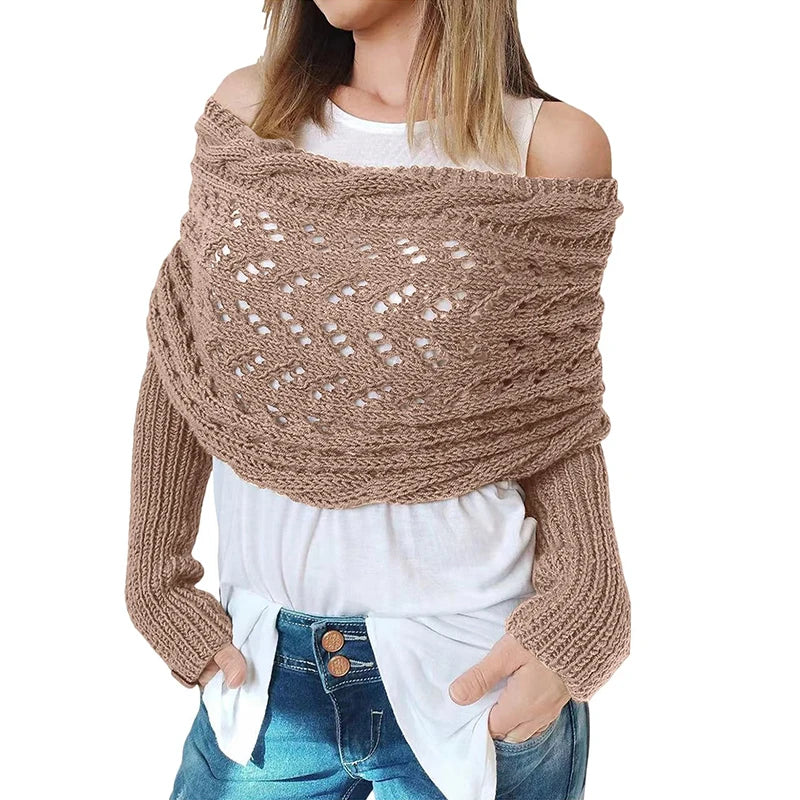 2024 Scarf With Sleeves Women Soft Knitted Wrap New Fashionable Pullover Shawl Windproof Warm Autumn Winter Poncho