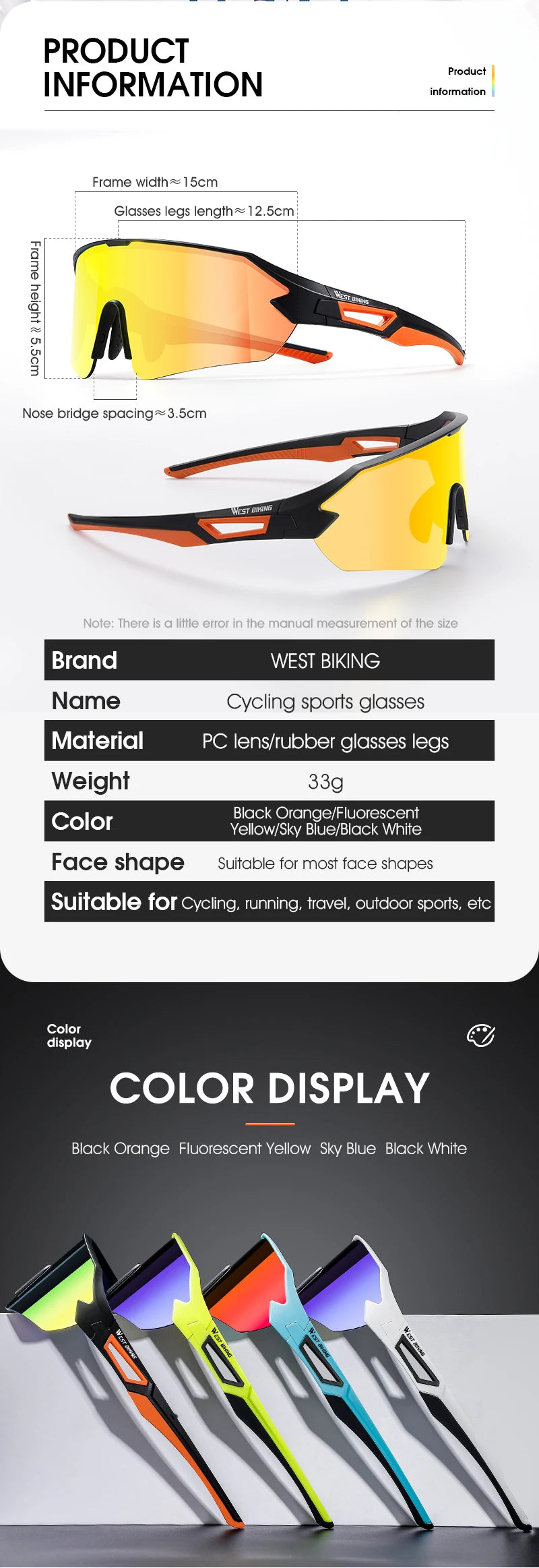 WEST BIKING Cycling Glasses for Men Women UV 400 Sports Sunglasses PU Windproof Biking Goggles for Running Hiking Golf Driving