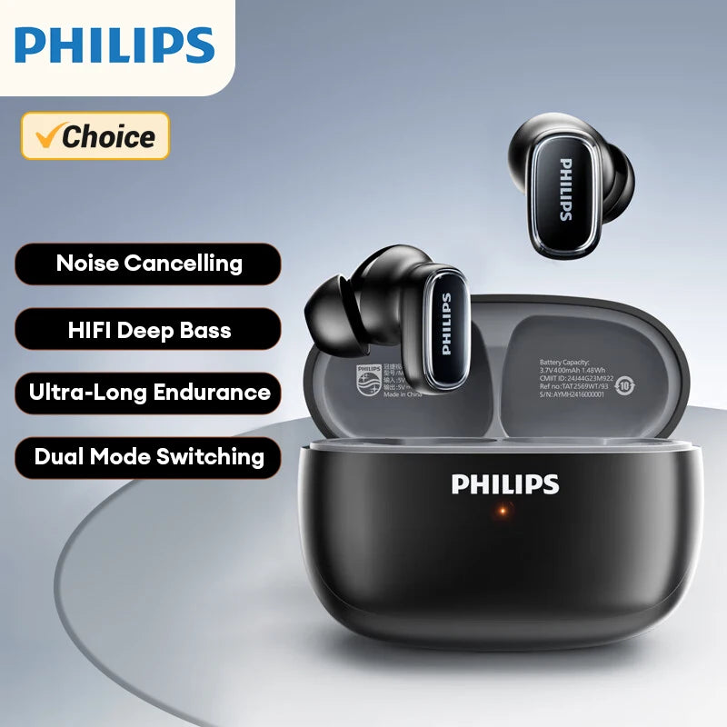 Original Philips TAT2569 Wireless Bluetooth V5.4 Noise Reduction IPX4 Waterproof Sport Earbuds t New Low Latency Gaming Headse
