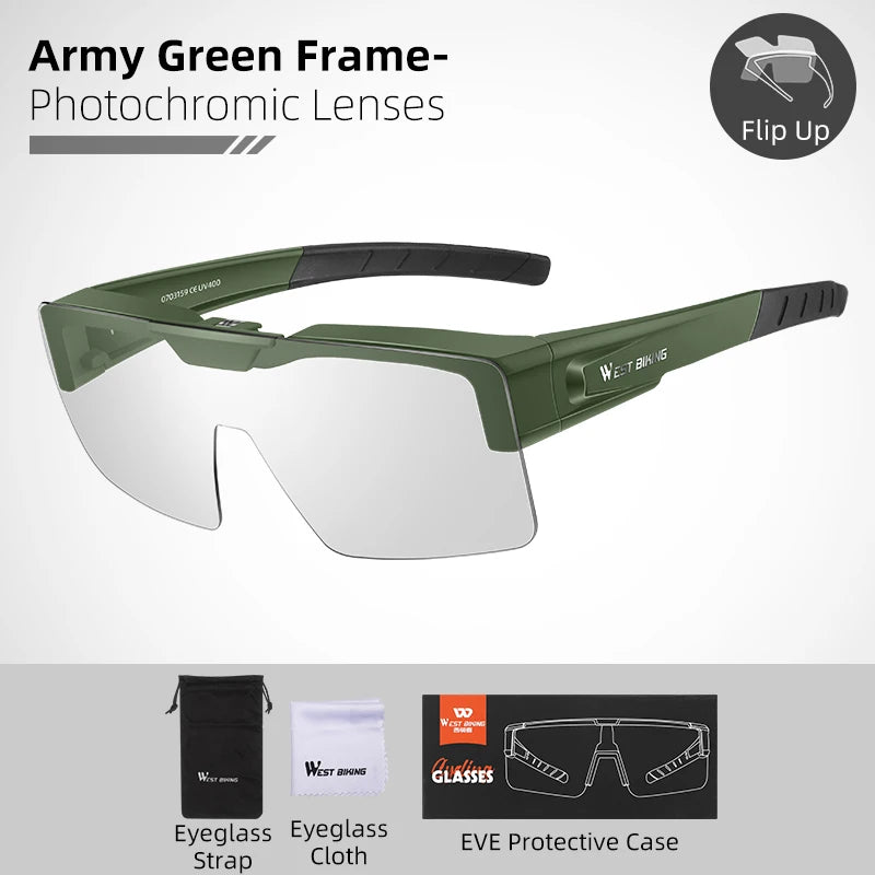 WEST BIKING Photochromic Cycling Glasses Sports Sunglasses Men Fit Over Myopia MTB Road Cycling Eyewear Fishing Driving Goggles