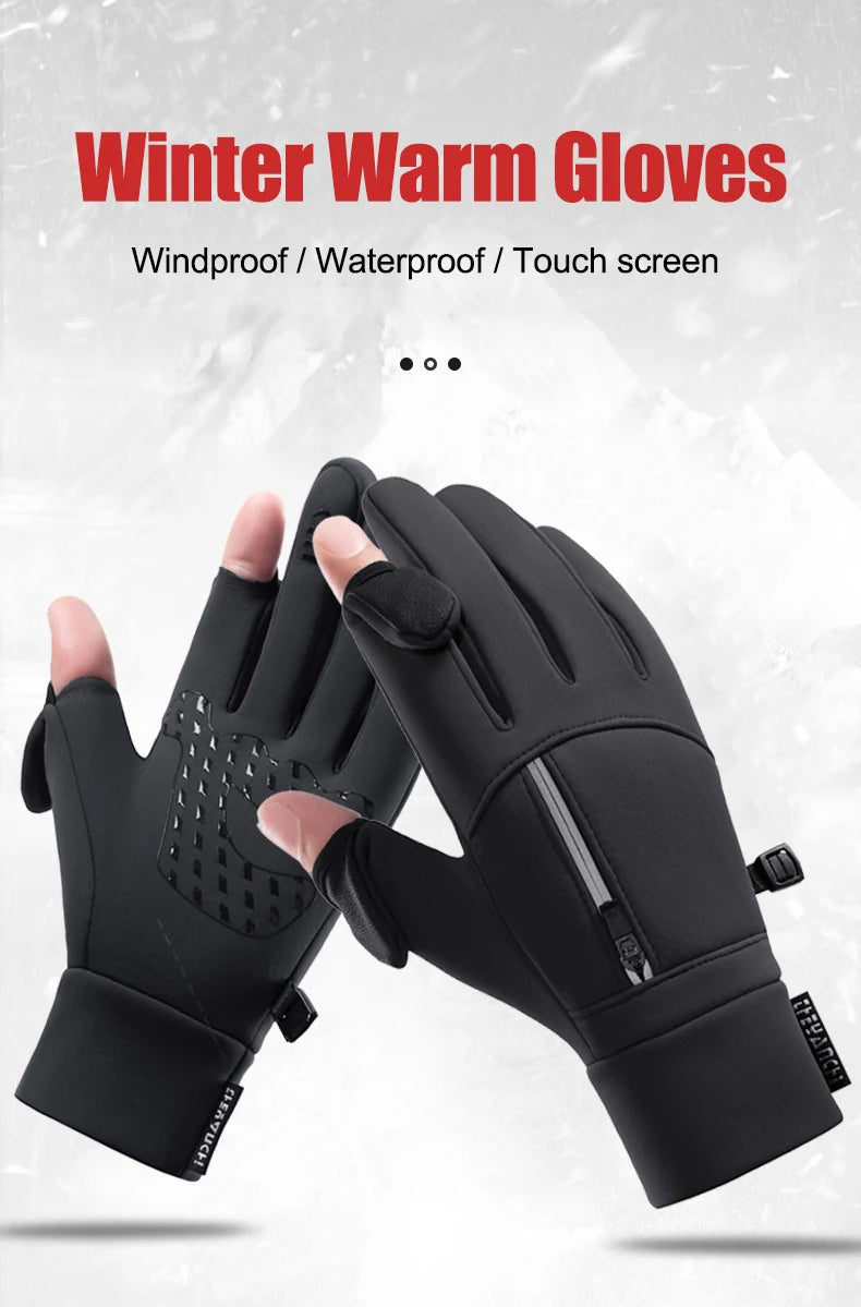 Winter Warm Touch Screen Gloves Outdoor Windproof Waterproof Cold-proof Gloves Men Driving Cycling Fishing Ski Gloves