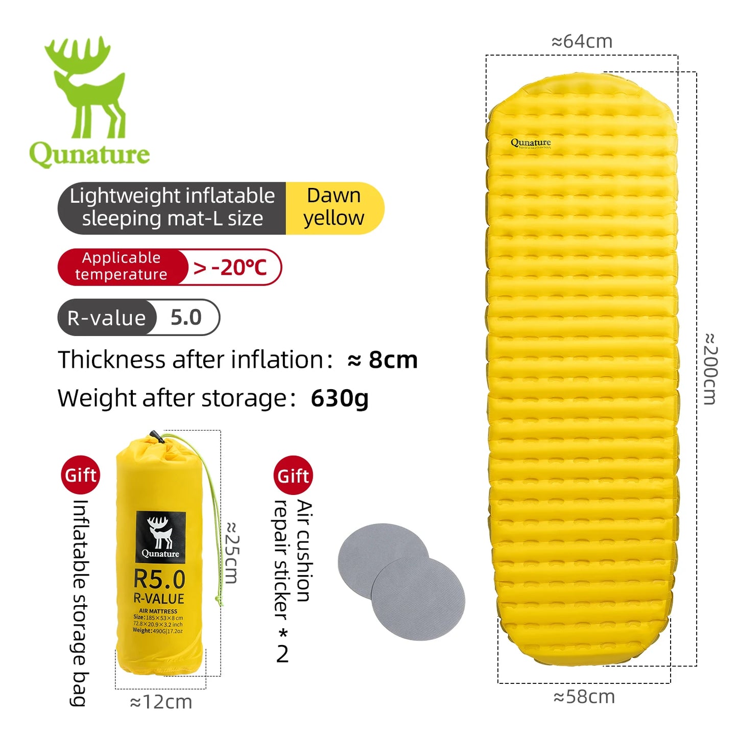 Qunature Outdoor Camping Inflatable Mattress Sleeping Pad Ultralight Hiking Waterproof Picnic Pad Foldable Sleeping Mattress