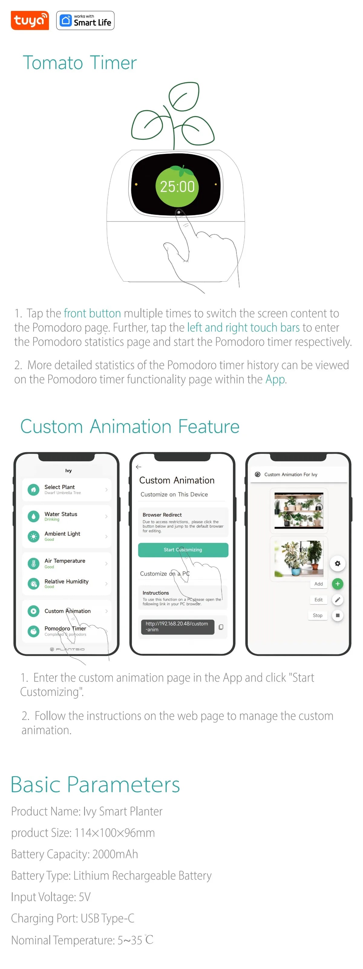 Smart Planter Tuya Ivy Endless Fun Over 49 Rich Expressions,7 smart sensors,AI Chips Make Raising Plants Easy and Fun