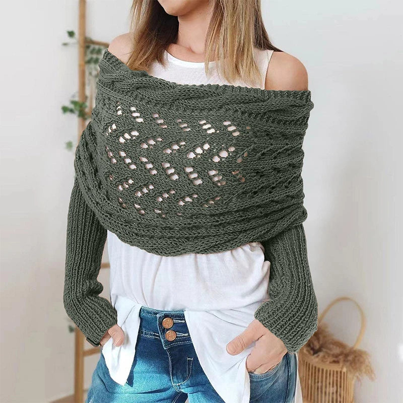 2024 Scarf With Sleeves Women Soft Knitted Wrap New Fashionable Pullover Shawl Windproof Warm Autumn Winter Poncho