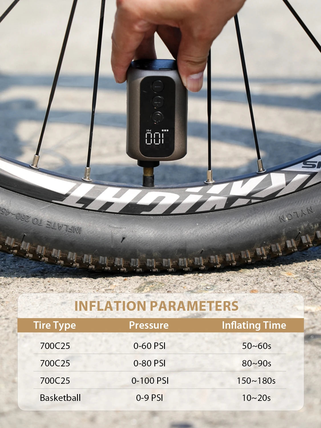 BSCOBBER A5mini Portable Air Pump Portable Rechargeable Wireless Bicycle Accessories Tire Inflator  100PSI High Pressure