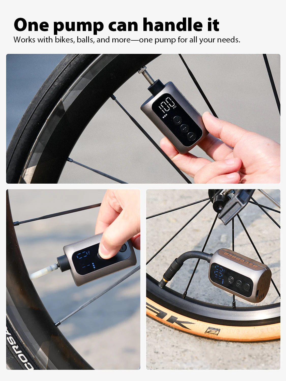 BSCOBBER A5mini Portable Air Pump Portable Rechargeable Wireless Bicycle Accessories Tire Inflator  100PSI High Pressure
