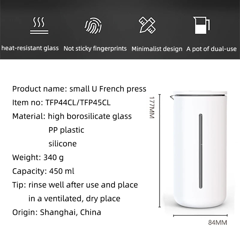 TIMEMORE French press coffee press,Coffee Maker Tea Maker,450ml,15 Ounce,high density stainless steel mesh heat resistant glass