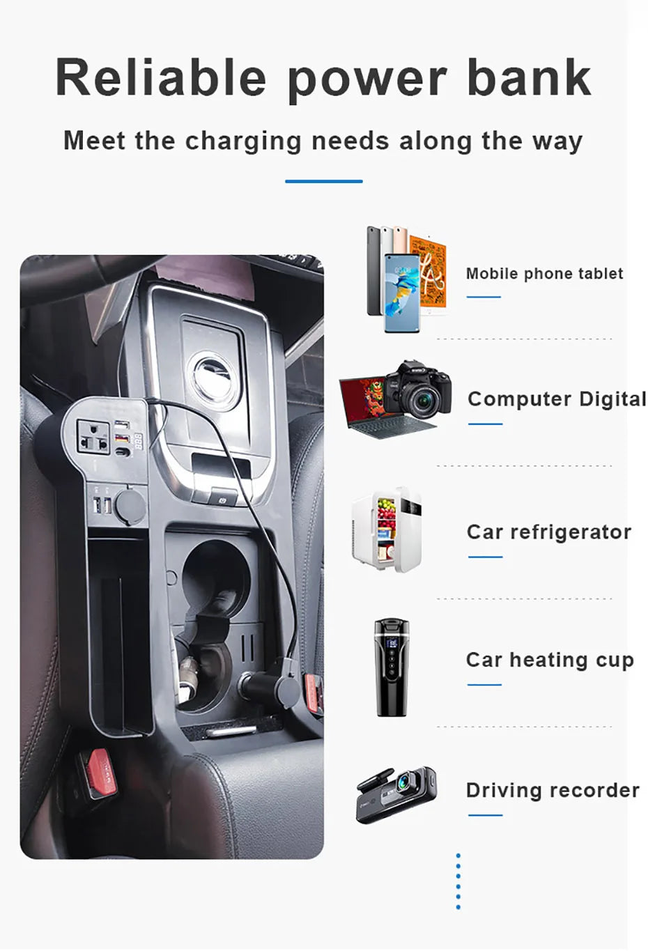 SEAMETAL Car Organizer Storage with 12V/24V to 220V Inverter 4-USB Ports QC3.0 Fast Charging for SmartphoneSeat Crevice Storage Box
