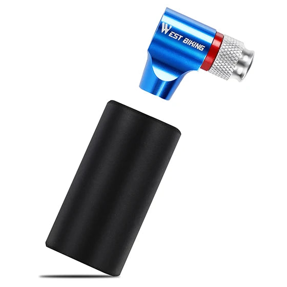 WEST BIKING Portable Bike Pump CO2 Air Inflator Insulated Cover Schrader & Presta Valve Mini Bicycle Pump Bicycle Accessories