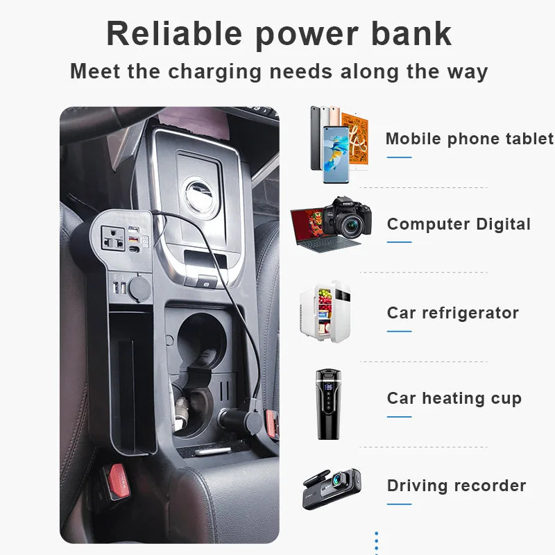 SEAMETAL Car Organizer Storage with 12V/24V to 220V Inverter 4-USB Ports QC3.0 Fast Charging for SmartphoneSeat Crevice Storage Box