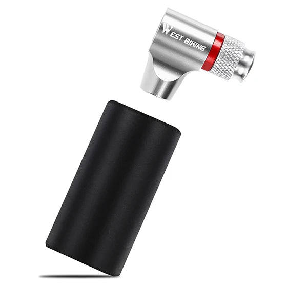WEST BIKING Portable Bike Pump CO2 Air Inflator Insulated Cover Schrader & Presta Valve Mini Bicycle Pump Bicycle Accessories