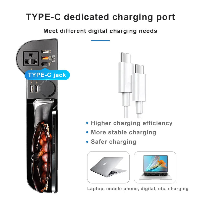 SEAMETAL Car Organizer Storage with 12V/24V to 220V Inverter 4-USB Ports QC3.0 Fast Charging for SmartphoneSeat Crevice Storage Box