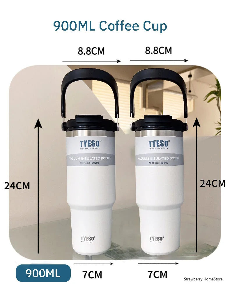 TYESO Stainless Steel Double-layer Coffee Cup Cold And Hot Car Mug Vacuum Flask Travel Thermos Bottle Portable Car Water Bottle
