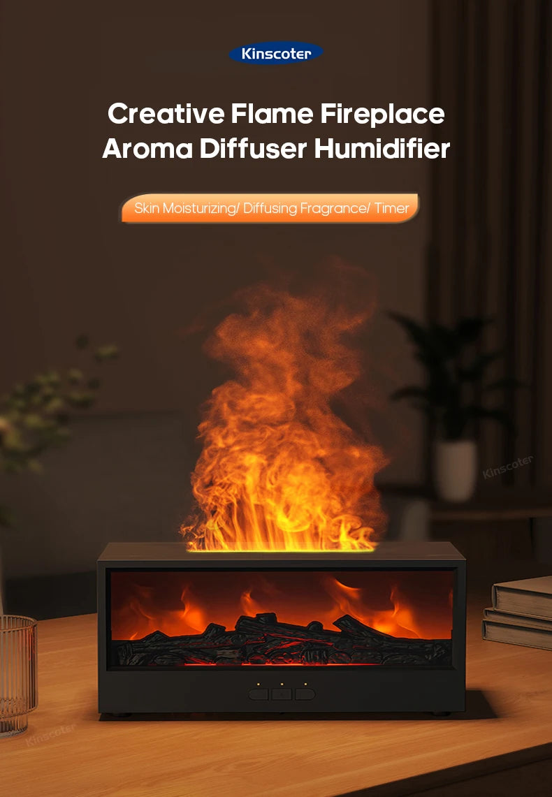 New Creative Fireplace Aroma Diffuser 150ml Waterless Auto-Off Colorful Flame Air Humidifier with Remote for Home Bedroom Gift