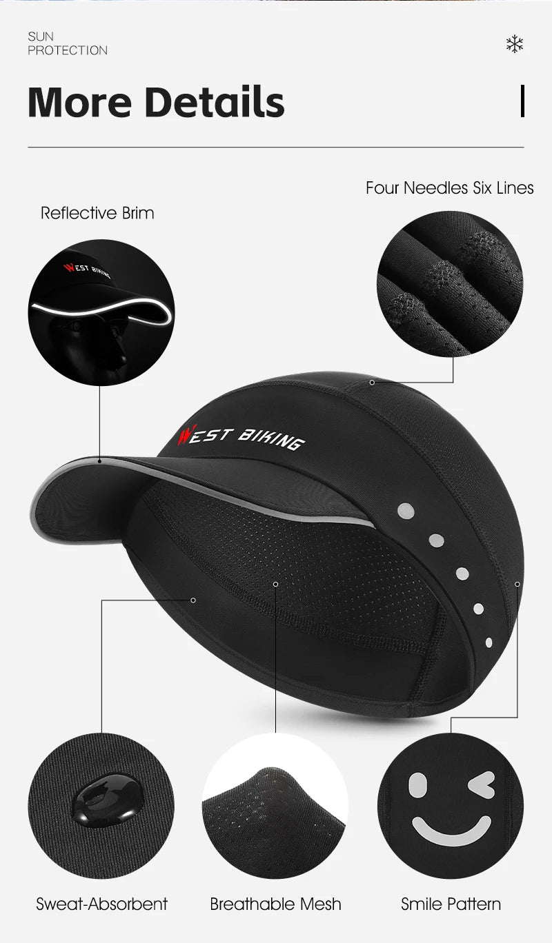 WEST BIKING Cycling Cap With Brim Sun Protection Summer Breathable Sports Quick Dry Bicycle Hat Men Bike Headwear Gorra Ciclismo