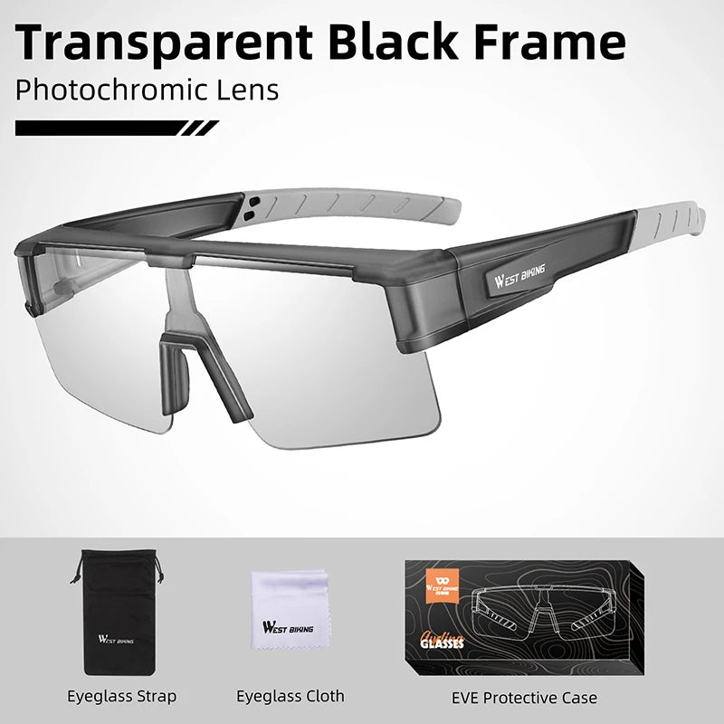 WEST BIKING Cycling Glasses Photochromic MTB Road Bike Glasses UV400 Protection Sunglasses Sport Polarized Eyewear Goggles