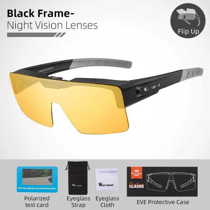 WEST BIKING Photochromic Cycling Glasses Sports Sunglasses Men Fit Over Myopia MTB Road Cycling Eyewear Fishing Driving Goggles