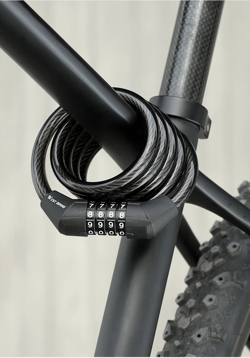 WEST BIKING Bicycle Lock 4 Digit Code 120cm Anti-theft Lock Bike Security Steel Cable Cycling Bicycle Lock Bike Accessories