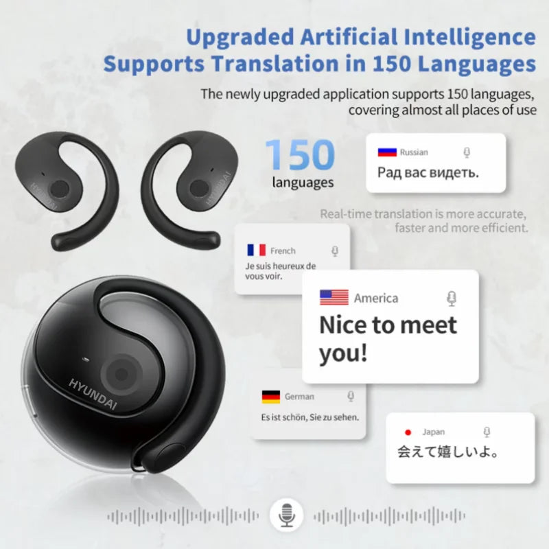 AI Real Time Translator HYUNDAI HY-T26 PRO Earbuds 98% Accuracy Wireless BT Translation Earphones for Travel Business Learning