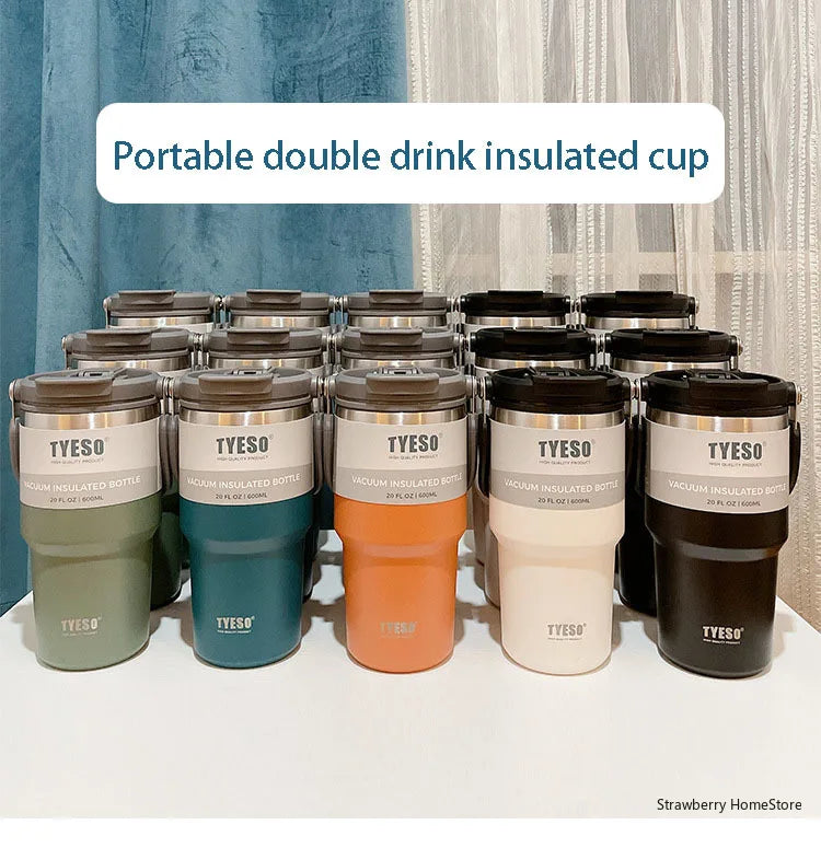 TYESO Stainless Steel Double-layer Coffee Cup Cold And Hot Car Mug Vacuum Flask Travel Thermos Bottle Portable Car Water Bottle
