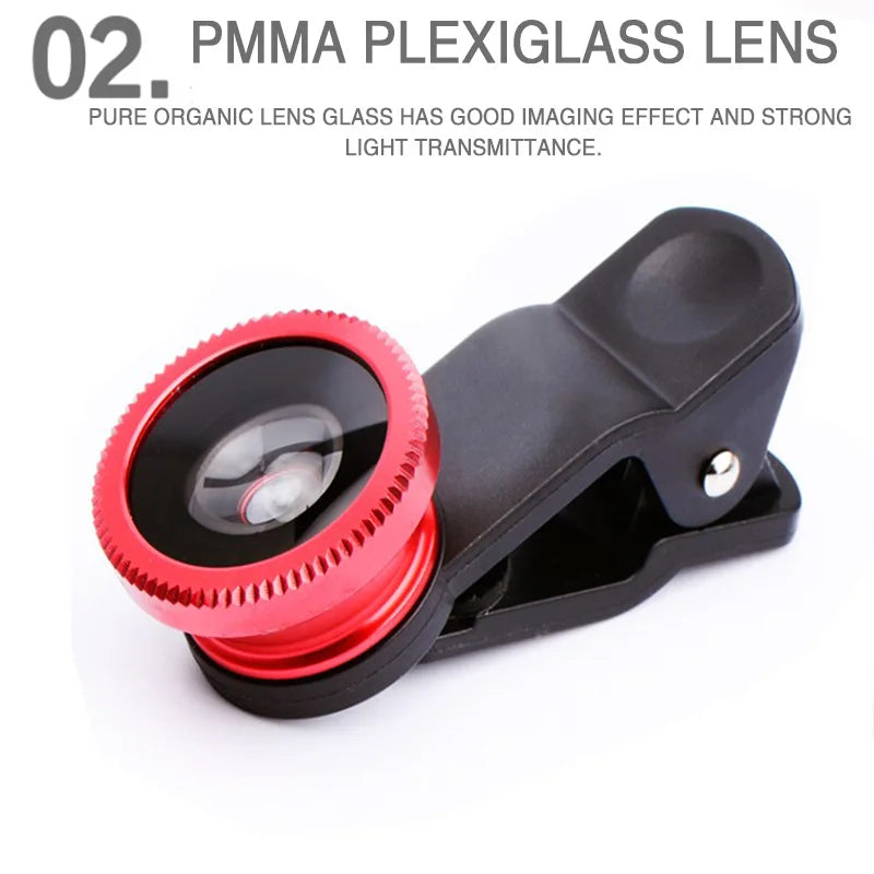 3 in 1 Fisheye Phone Lens Wide Angle Zoom Lens Fish Eye Macro Lenses Camera Kits With Clip Lens On The Phone For All Smart Phone