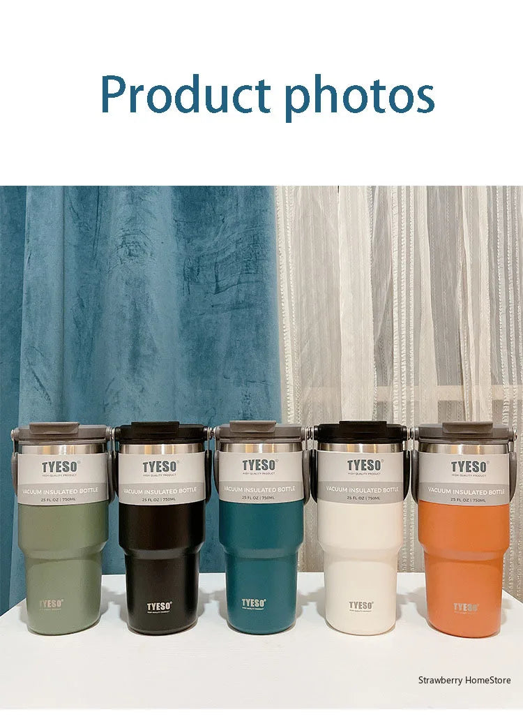 TYESO Stainless Steel Double-layer Coffee Cup Cold And Hot Car Mug Vacuum Flask Travel Thermos Bottle Portable Car Water Bottle