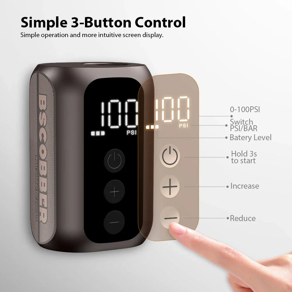 BSCOBBER A5mini Portable Air Pump Portable Rechargeable Wireless Bicycle Accessories Tire Inflator  100PSI High Pressure