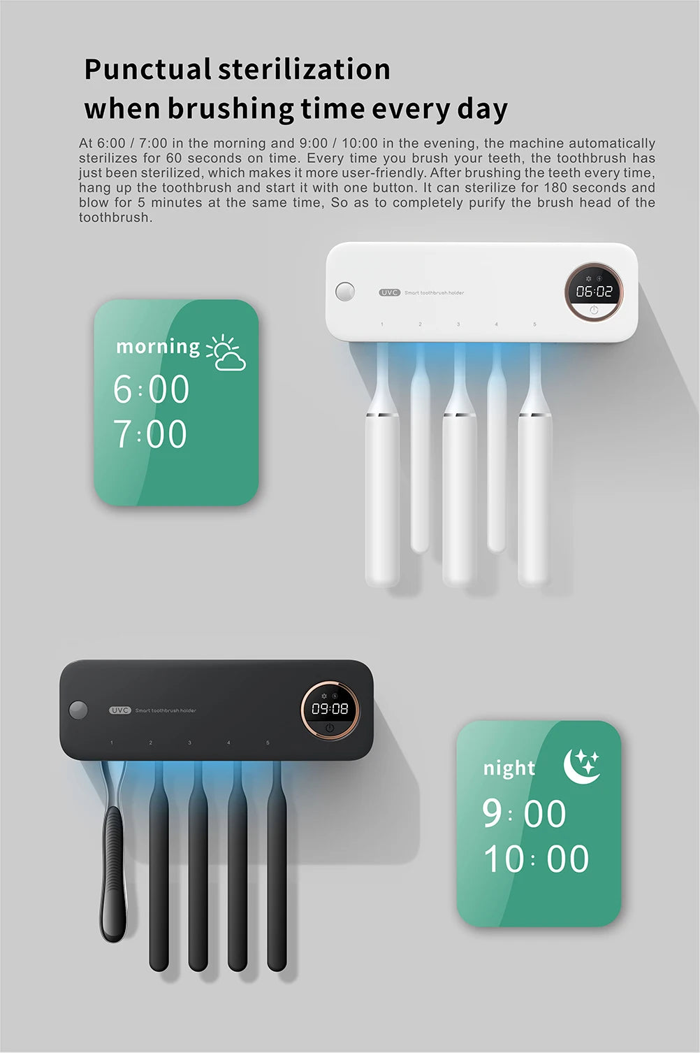 New Xiaomi UV Toothbrush Razor Storage Sterilizer LED Display Rechargeable Tooth Brush Holder Wall-Mount Bathroom Accessories