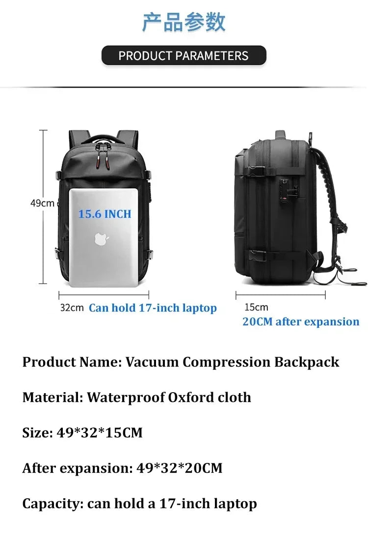 Travel Men 17 Inch Laptop Backpack Vacuum Compression Backpack Business Large Capacity School Backpack Expand Outdoor
