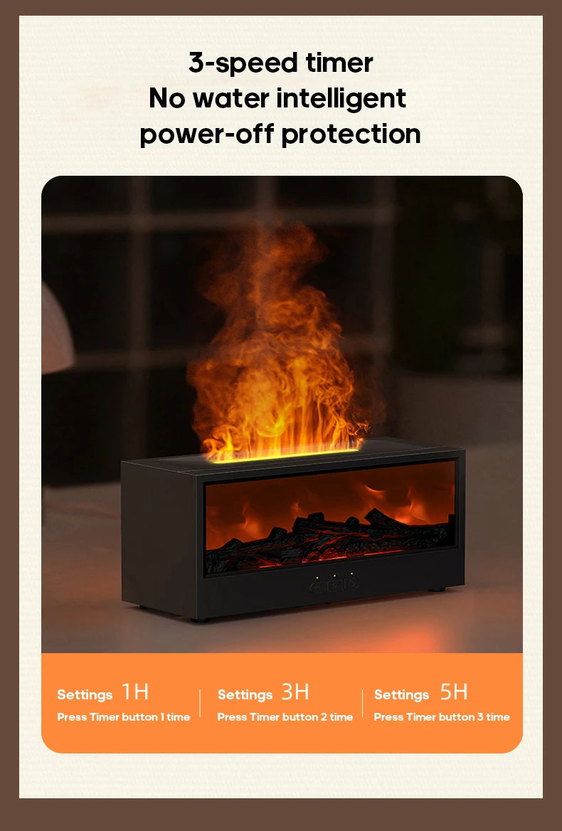 New Creative Fireplace Aroma Diffuser 150ml Waterless Auto-Off Colorful Flame Air Humidifier with Remote for Home Bedroom Gift