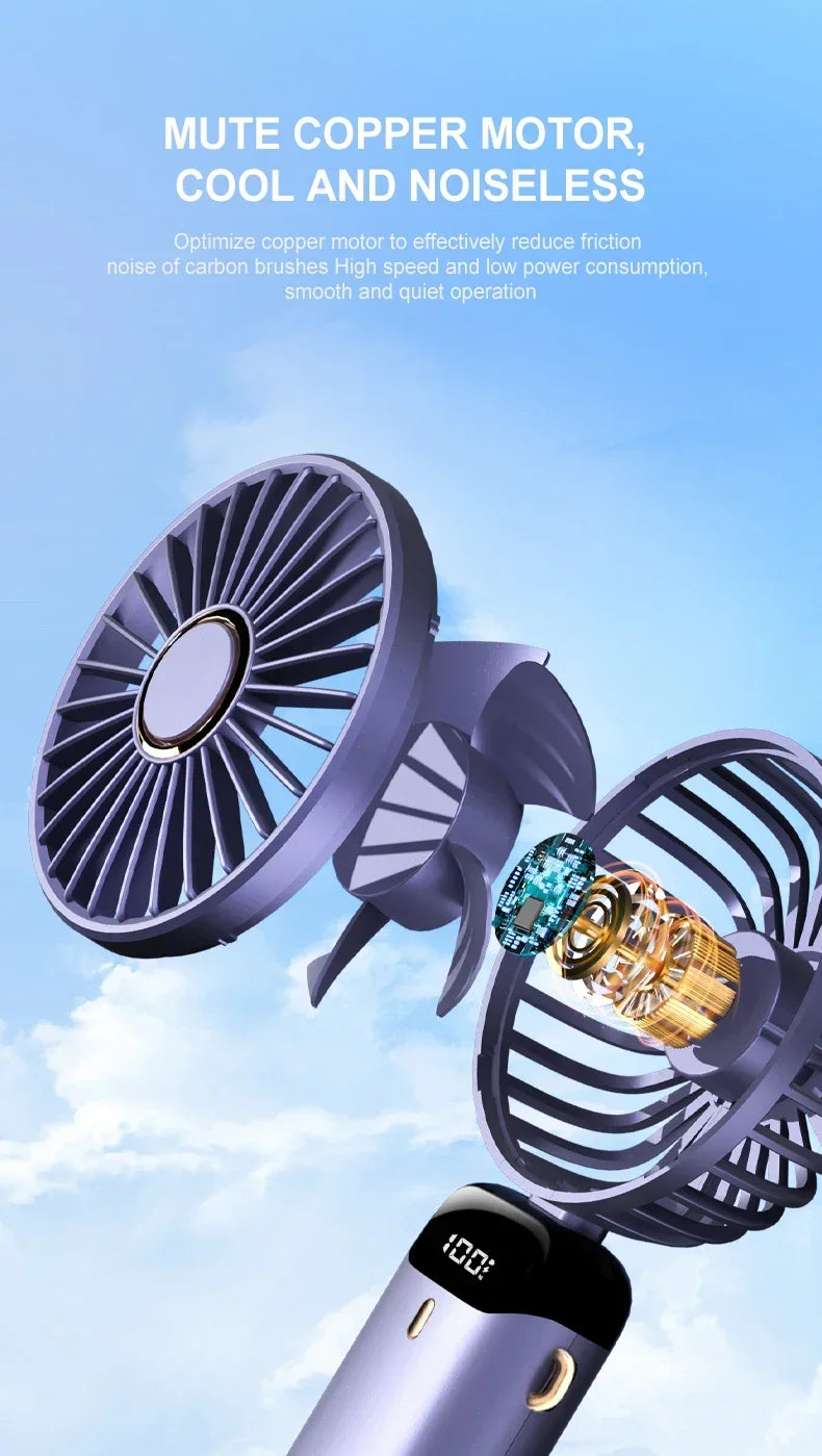 Handheld Mini USB Rechargeable Fan Foldable Portable Neck Hanging Fans 5 Speed with Phone Stand and Display Screen 1800mAh