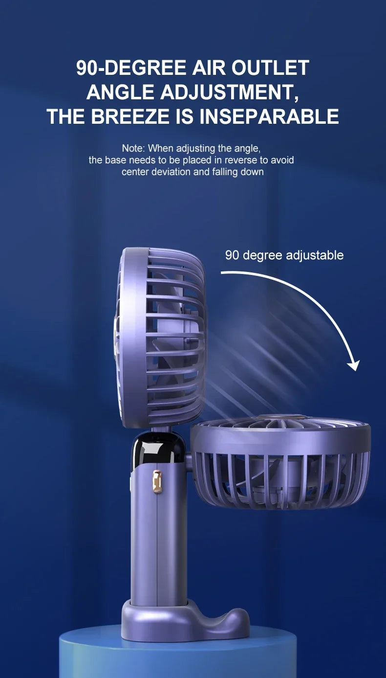 Handheld Mini USB Rechargeable Fan Foldable Portable Neck Hanging Fans 5 Speed with Phone Stand and Display Screen 1800mAh