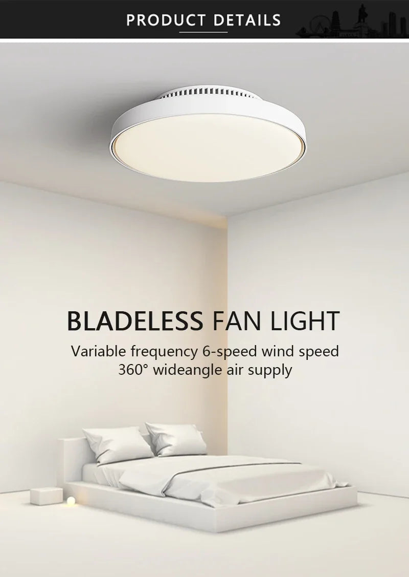 Modern LED Ceiling Fan Lights Invisible Leaf Less Low Decibel Remote Dimming Fan Lights Bedroom Living Room Home Electric Fan