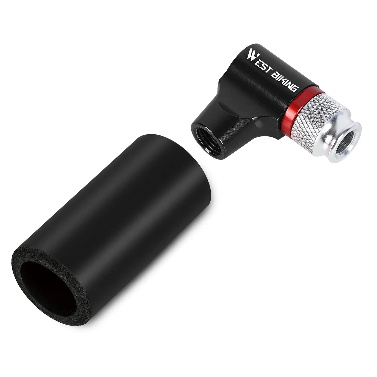 WEST BIKING Portable Bike Pump CO2 Air Inflator Insulated Cover Schrader & Presta Valve Mini Bicycle Pump Bicycle Accessories