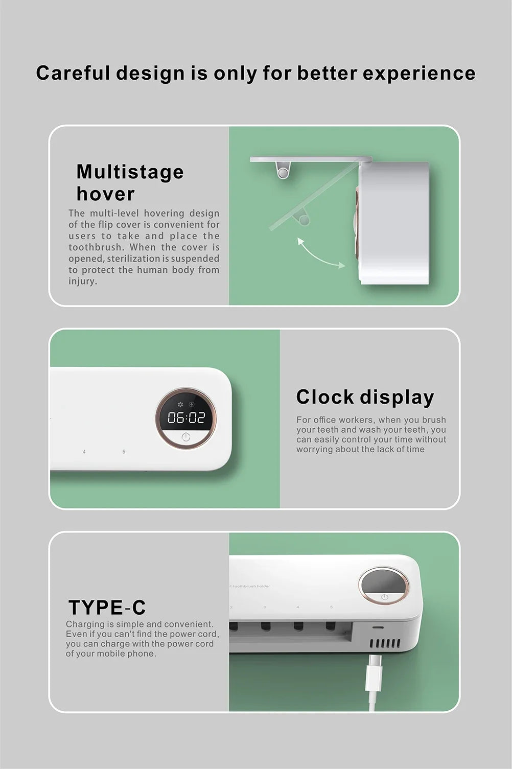 New Xiaomi UV Toothbrush Razor Storage Sterilizer LED Display Rechargeable Tooth Brush Holder Wall-Mount Bathroom Accessories