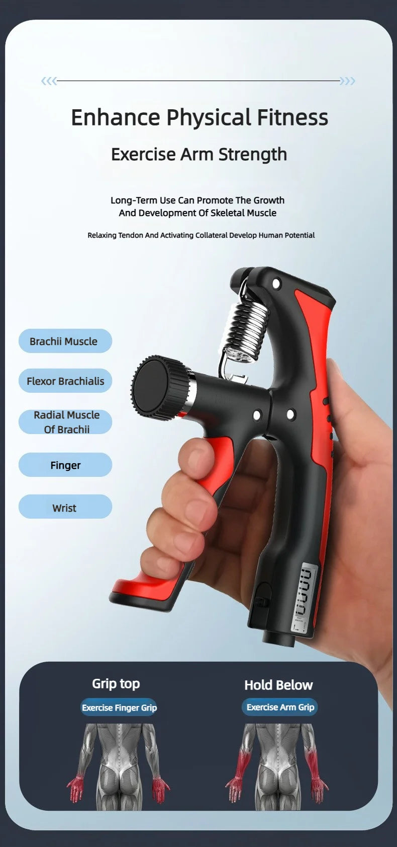 10-100KG Electronic Smart Counting Hand Grip Adjustment Exercise Power Strengthening Pliers Spring Finger Pinch Wrist Training