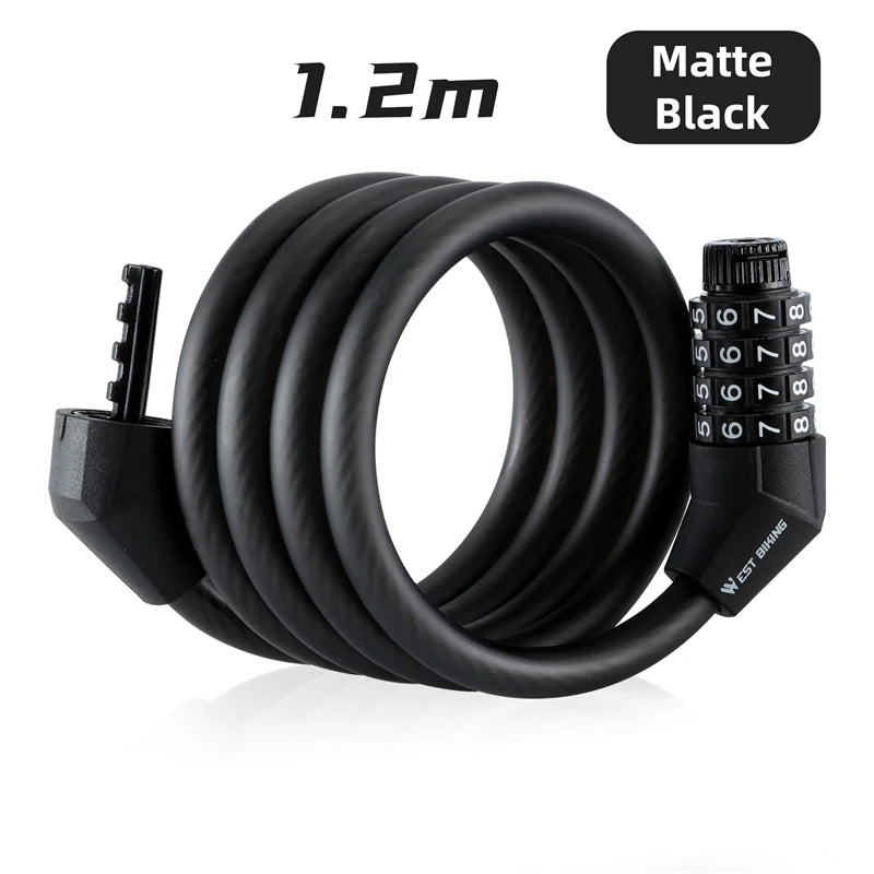 WEST BIKING Bicycle Lock 4 Digit Code 120cm Anti-theft Lock Bike Security Steel Cable Cycling Bicycle Lock Bike Accessories