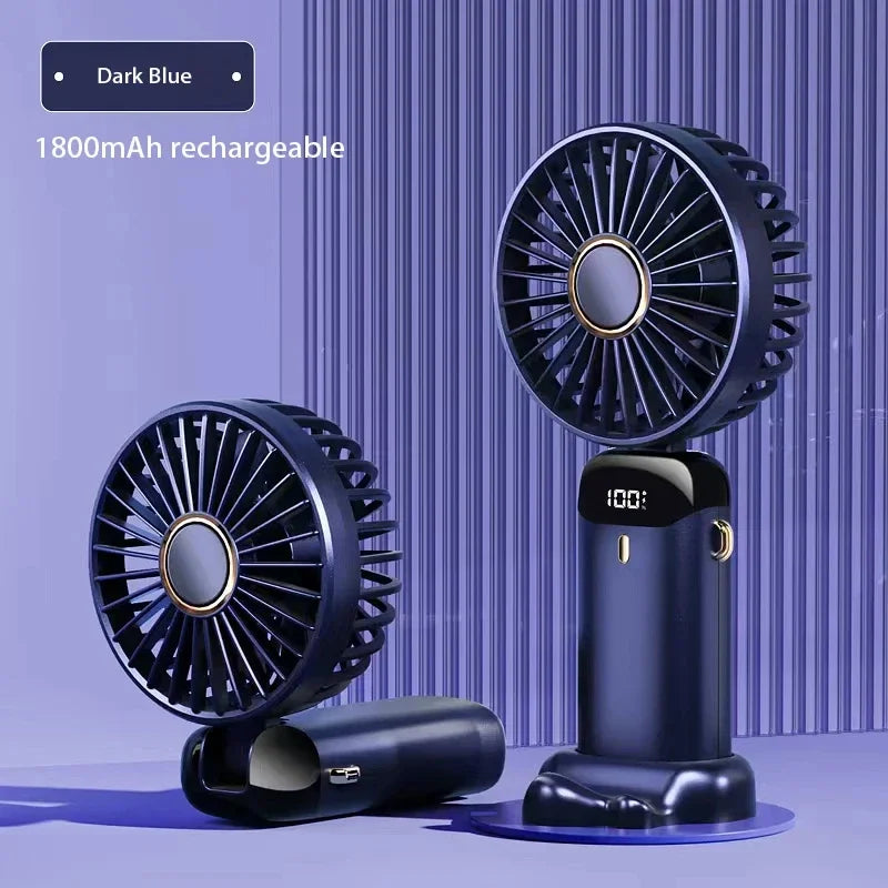 Handheld Mini USB Rechargeable Fan Foldable Portable Neck Hanging Fans 5 Speed with Phone Stand and Display Screen 1800mAh