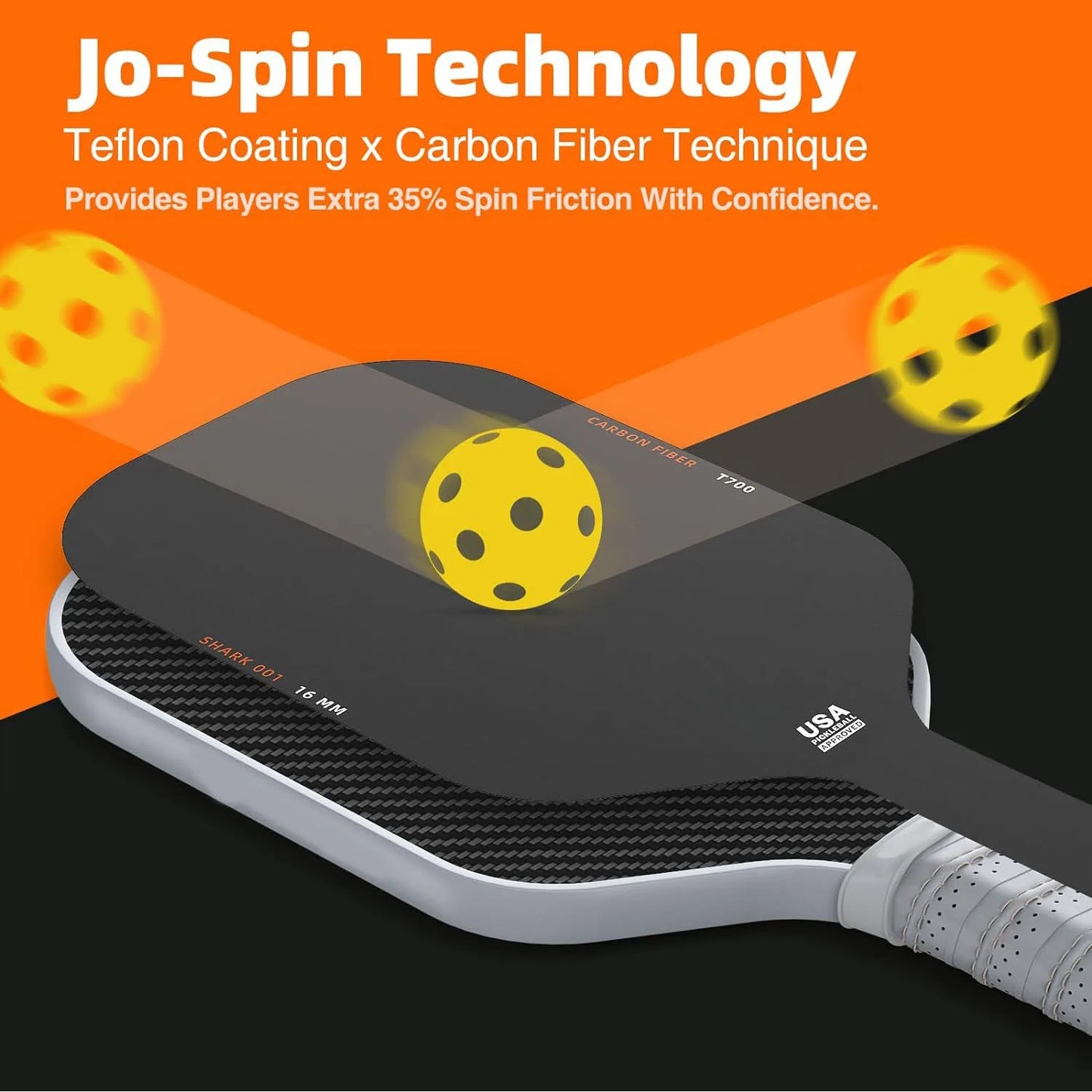Carbon Fiber Pickleball Paddle T700 16MM Frosted Surface Enhanced Sweet Spot & Control & Power Anti-slip Grip USAPA Compliant