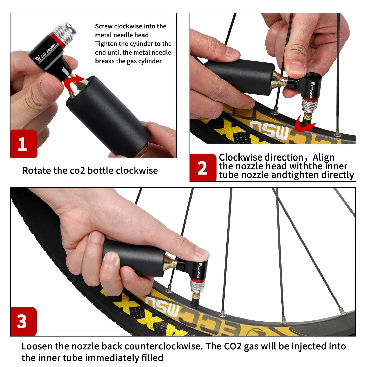 WEST BIKING Portable Bike Pump CO2 Air Inflator Insulated Cover Schrader & Presta Valve Mini Bicycle Pump Bicycle Accessories