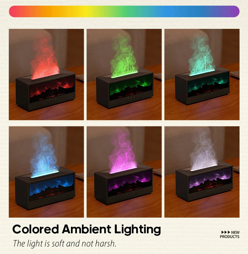 New Creative Fireplace Aroma Diffuser 150ml Waterless Auto-Off Colorful Flame Air Humidifier with Remote for Home Bedroom Gift