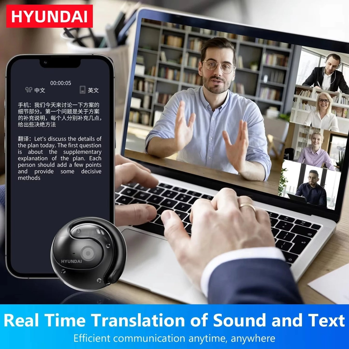 AI Real Time Translator HYUNDAI HY-T26 PRO Earbuds 98% Accuracy Wireless BT Translation Earphones for Travel Business Learning