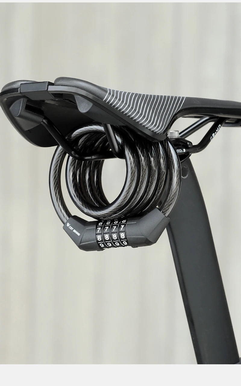 WEST BIKING Bicycle Lock 4 Digit Code 120cm Anti-theft Lock Bike Security Steel Cable Cycling Bicycle Lock Bike Accessories