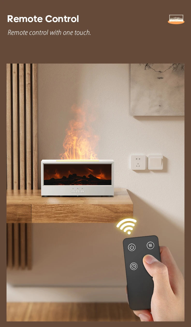 New Creative Fireplace Aroma Diffuser 150ml Waterless Auto-Off Colorful Flame Air Humidifier with Remote for Home Bedroom Gift