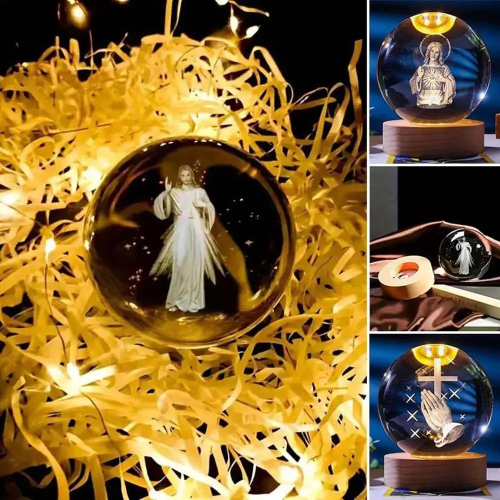 Christmas Crystal Ball Night Light 3D Crystal Sphere With LED Light USB Powered Lamp For Bedroom Desk Ornament Christian Decor
