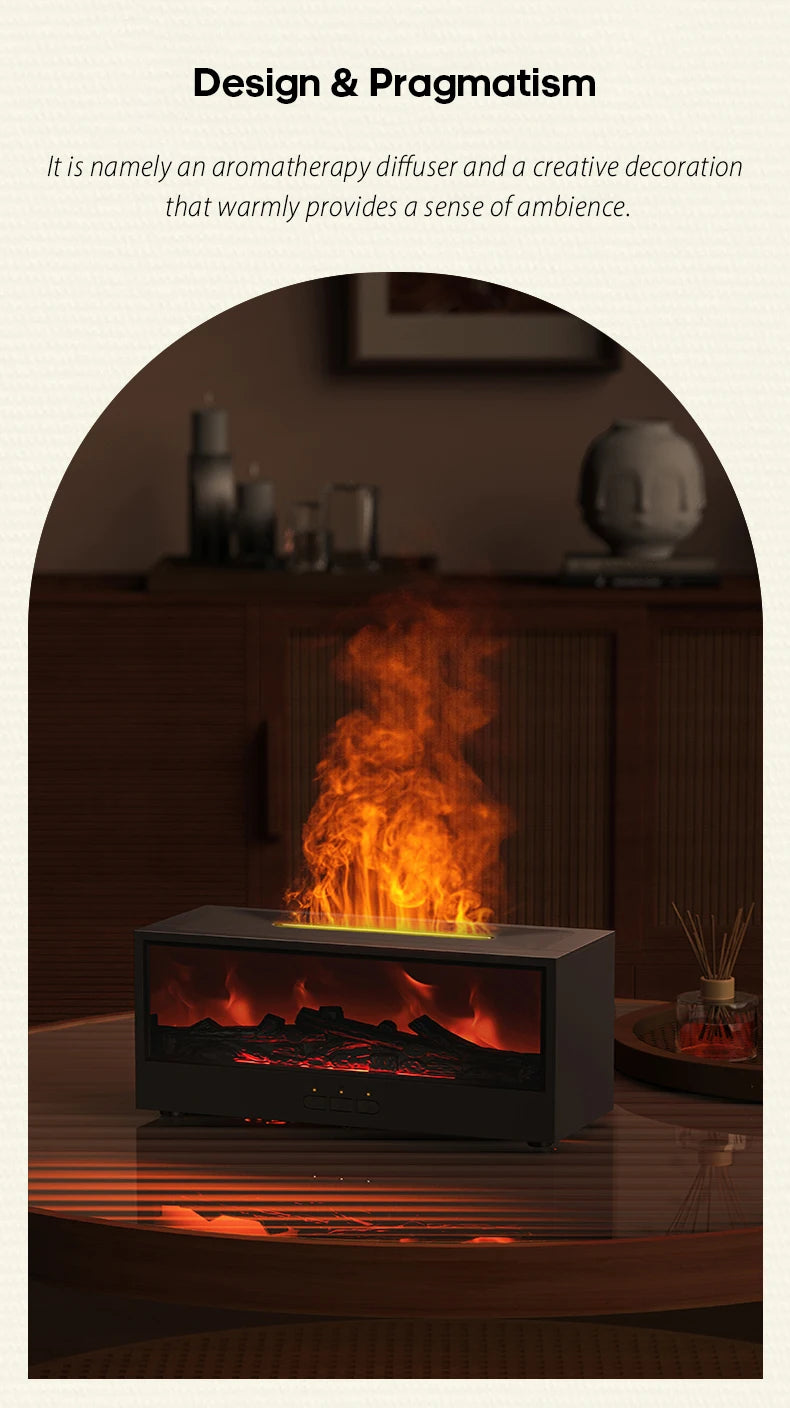New Creative Fireplace Aroma Diffuser 150ml Waterless Auto-Off Colorful Flame Air Humidifier with Remote for Home Bedroom Gift